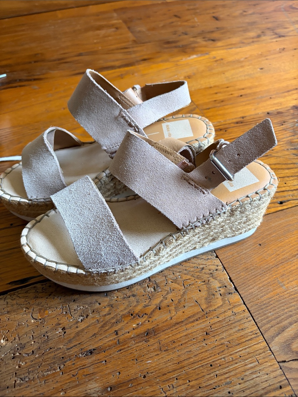 Dolce Vita Taupe Suede Espadrille Wedge Sandals